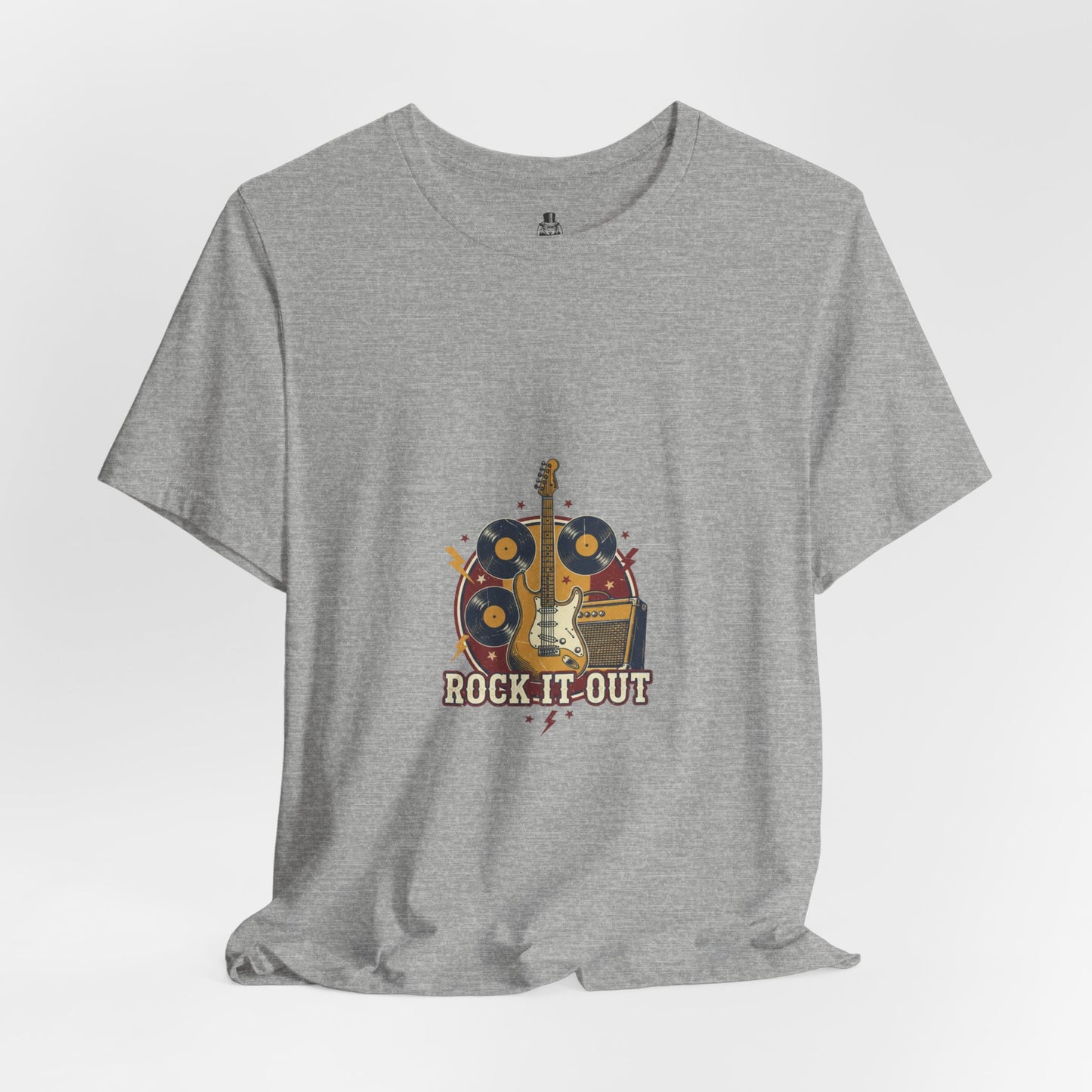 Rock It Out Guitar Crest T-Shirt | Retro Band Tee, Vintage Concert Style