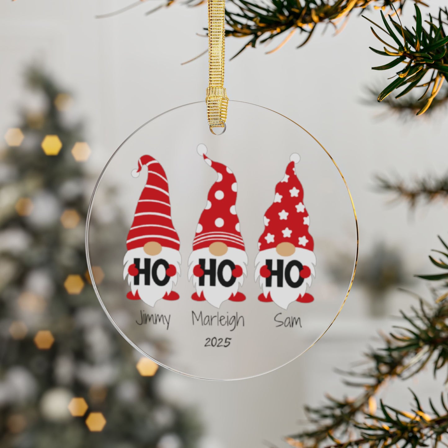 Personalized Festive Acrylic Ornaments, Gnome Decorations for Christmas, Holiday Tree Ornaments, Cute Gift Idea, Home Decor