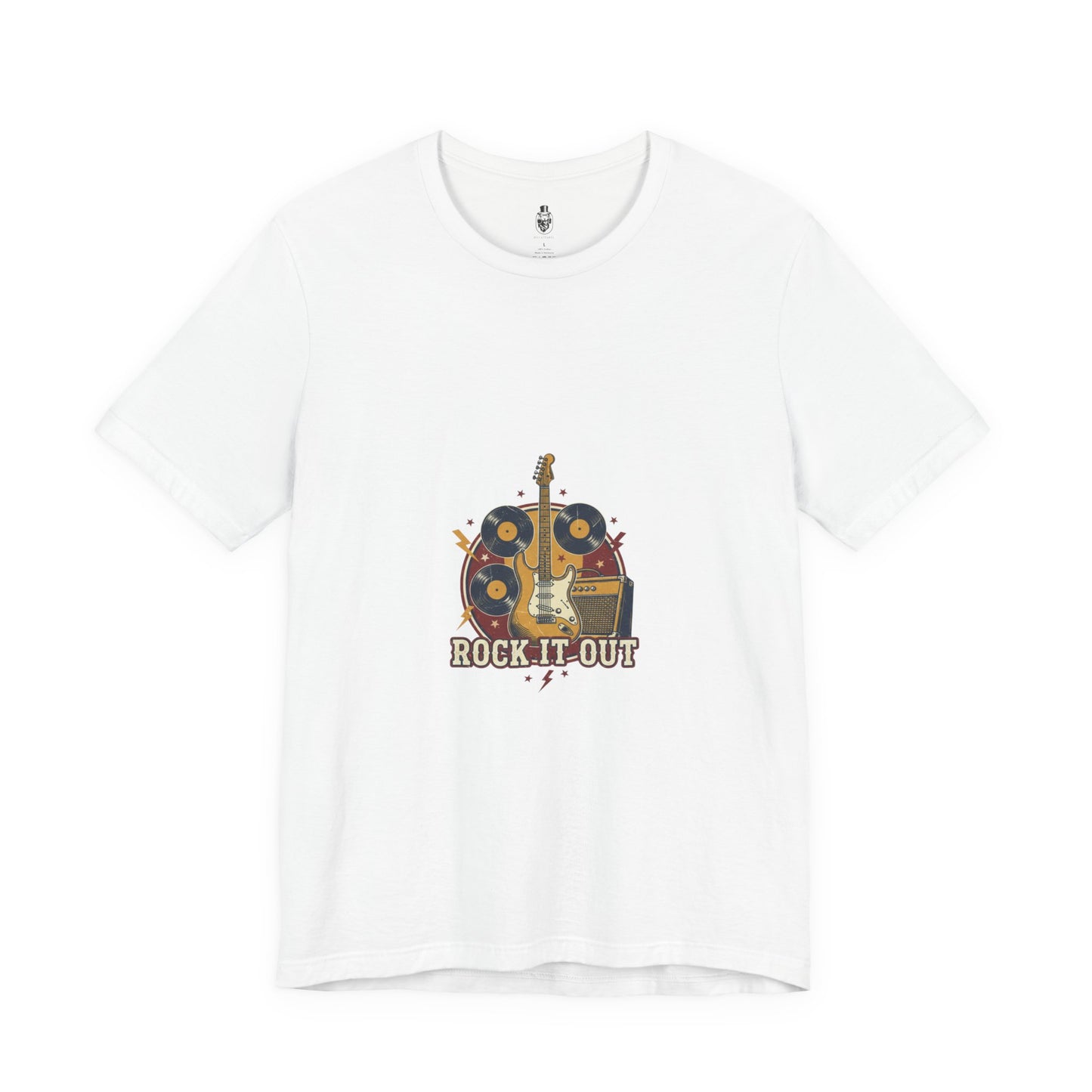 Rock It Out Guitar Crest T-Shirt | Retro Band Tee, Vintage Concert Style