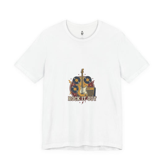 Rock It Out Guitar Crest T-Shirt | Retro Band Tee, Vintage Concert Style