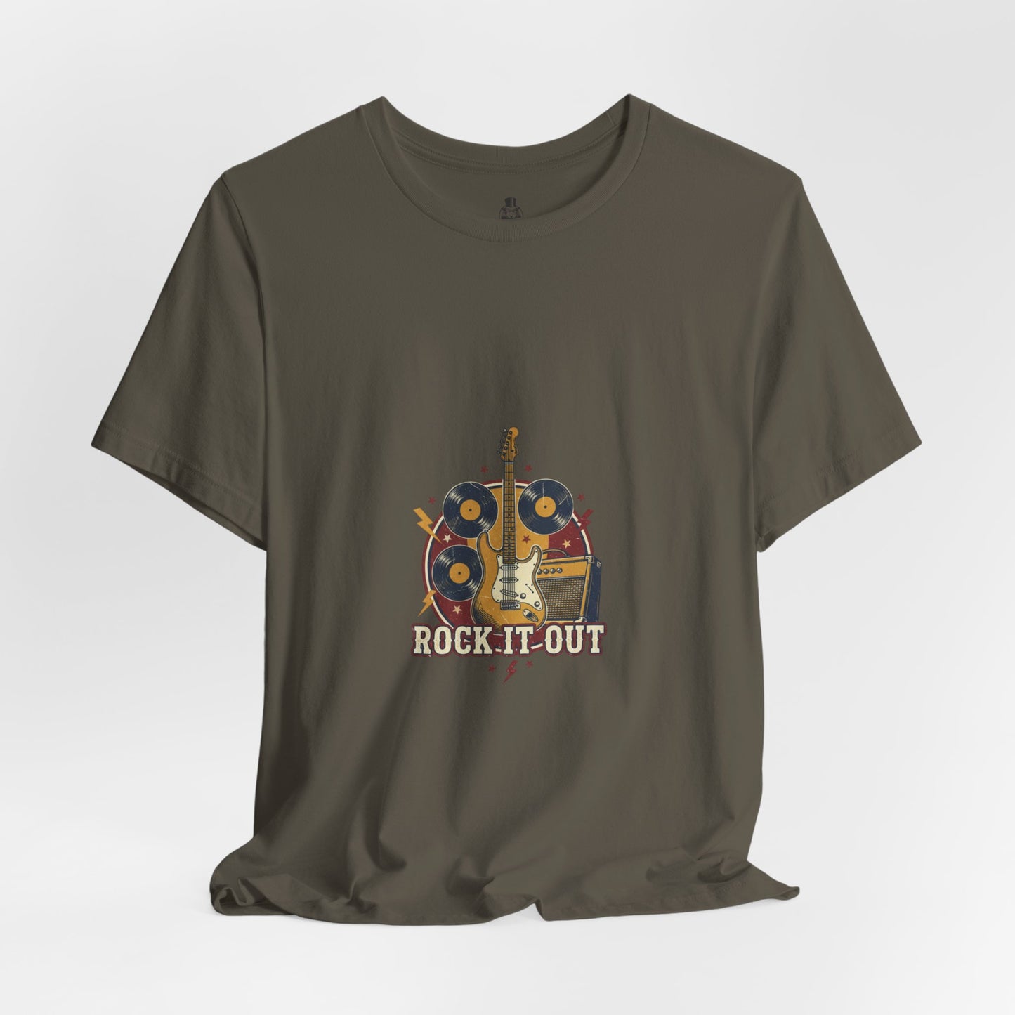 Rock It Out Guitar Crest T-Shirt | Retro Band Tee, Vintage Concert Style