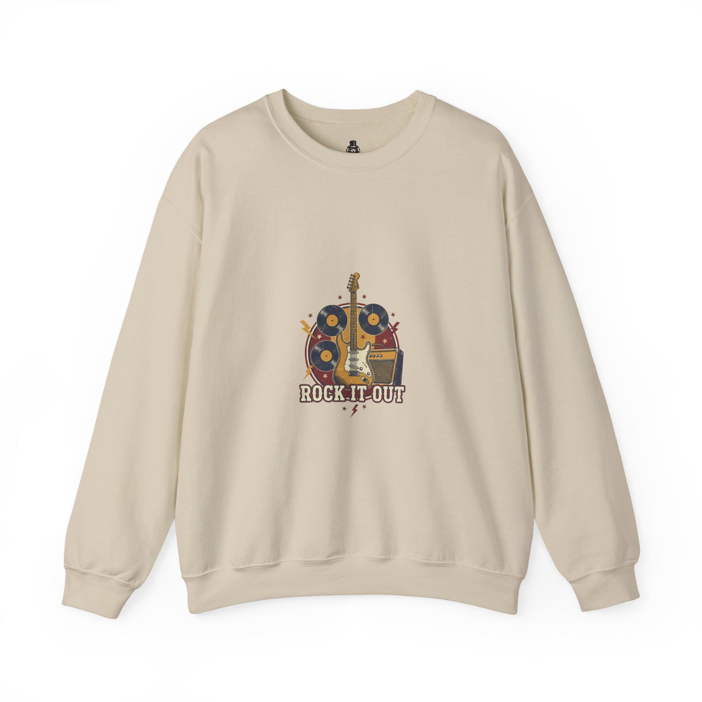 Rock It Out Guitar Crest Sweatshirt | Retro Band Tee, Vintage Style