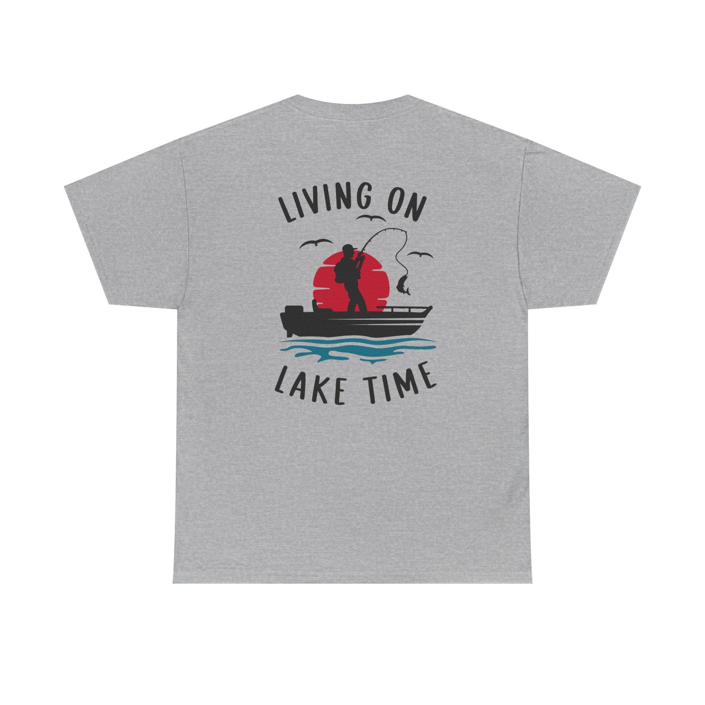 Living on Lake Time Unisex Heavy Cotton Tee, Lake Shirt, Fishing Apparel, Outdoor Adventure Tees, Vacation Gift