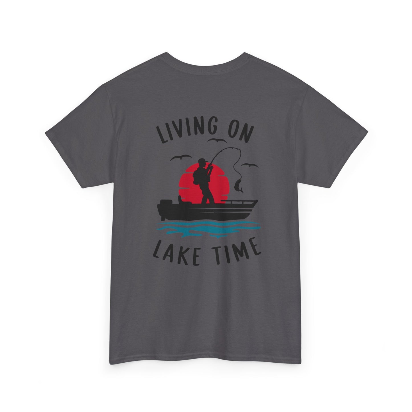 Living on Lake Time Unisex Heavy Cotton Tee, Lake Shirt, Fishing Apparel, Outdoor Adventure Tees, Vacation Gift