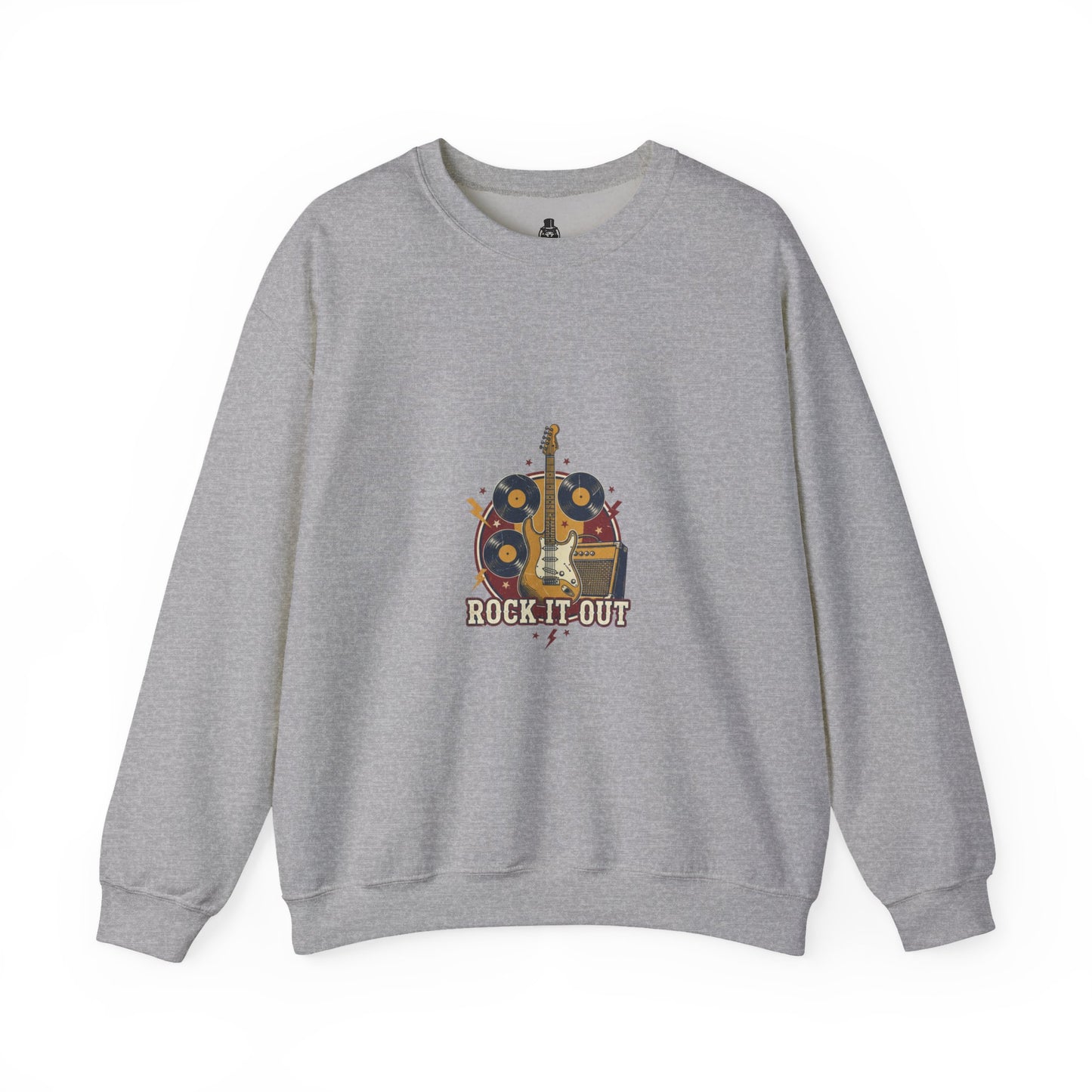 Rock It Out Guitar Crest Sweatshirt | Retro Band Tee, Vintage Style