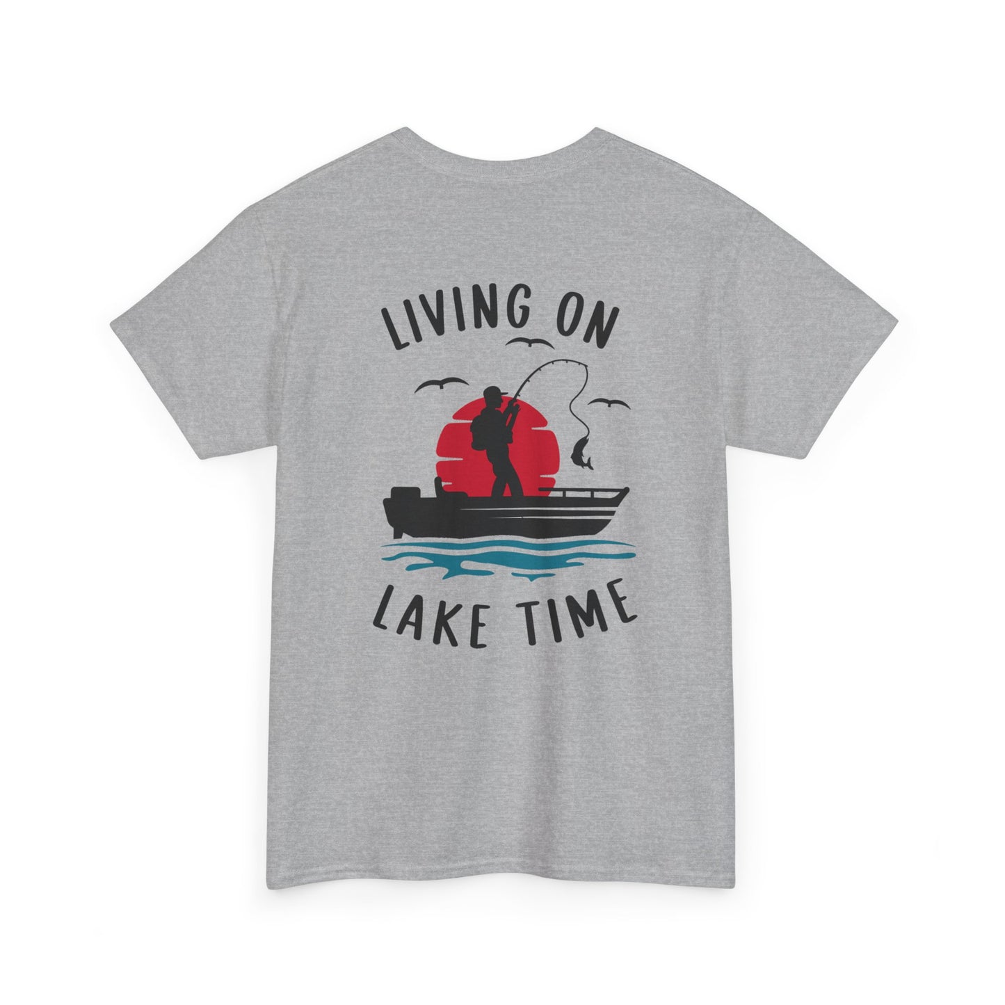 Living on Lake Time Unisex Heavy Cotton Tee, Lake Shirt, Fishing Apparel, Outdoor Adventure Tees, Vacation Gift