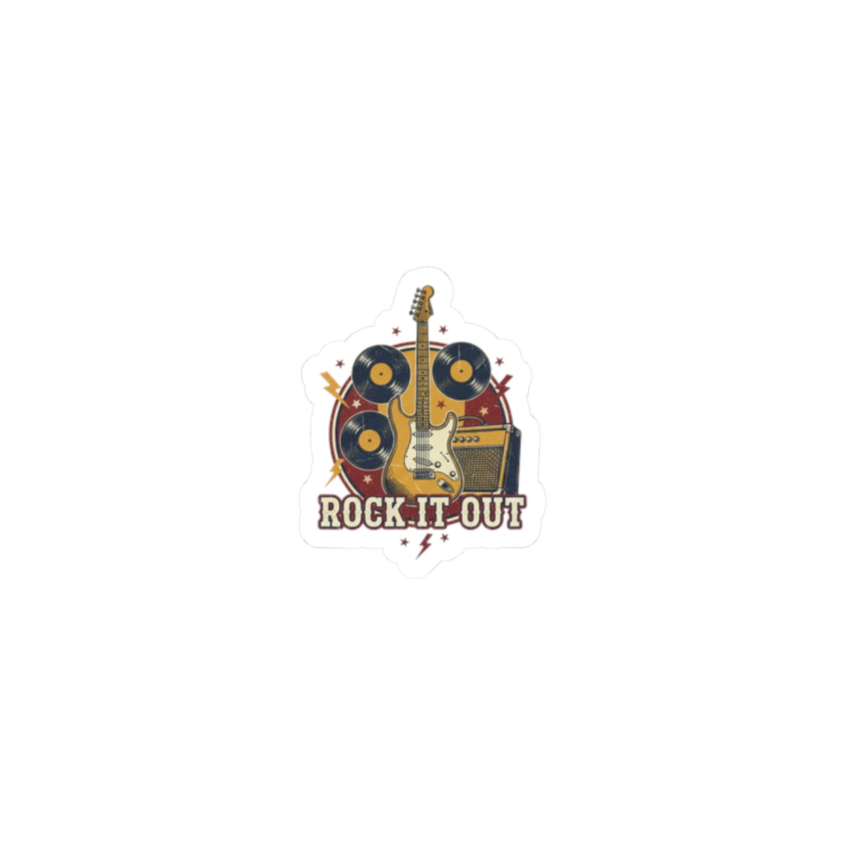 Rock It Out Retro Band Sticker | Vintage Concert Tee Style, Distressed Ink