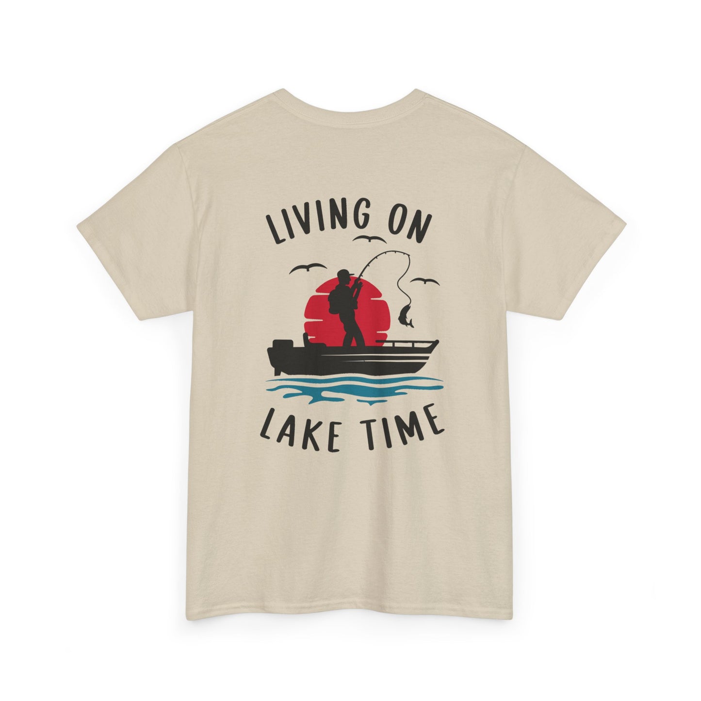 Living on Lake Time Unisex Heavy Cotton Tee, Lake Shirt, Fishing Apparel, Outdoor Adventure Tees, Vacation Gift