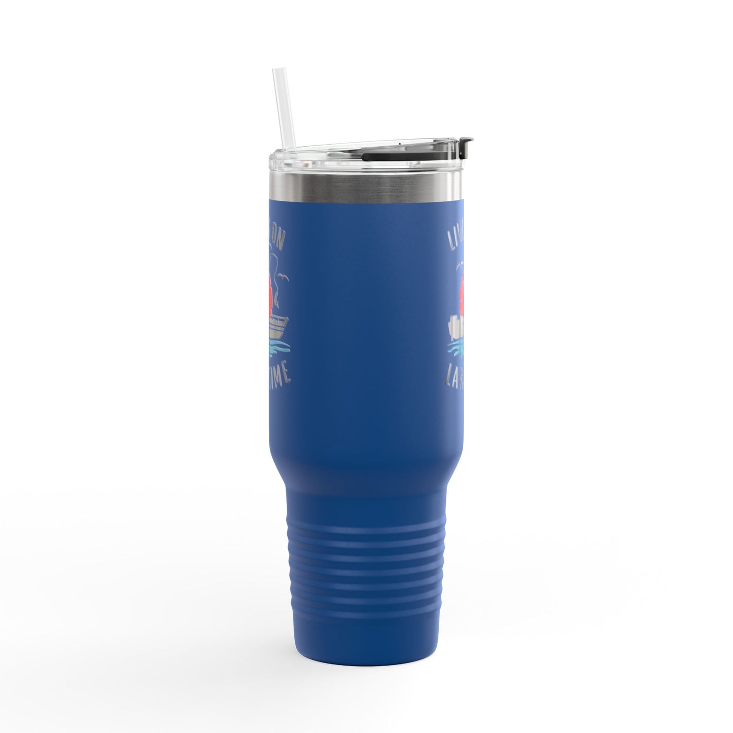 Living on Lake Time Travel Mug, Insulated Drinkware, Great for Fishing Lovers, Outdoor Adventures, Gifts for Fishermen