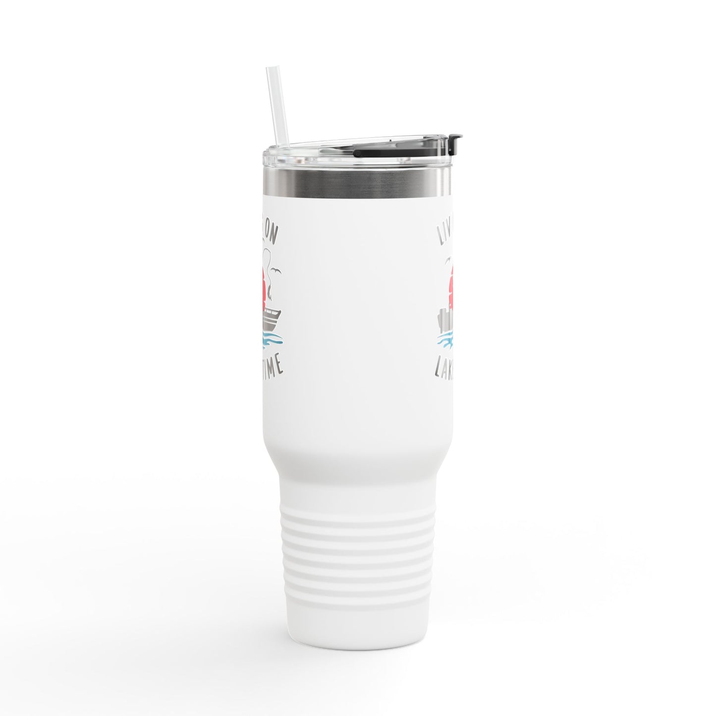 Living on Lake Time Travel Mug, Insulated Drinkware, Great for Fishing Lovers, Outdoor Adventures, Gifts for Fishermen