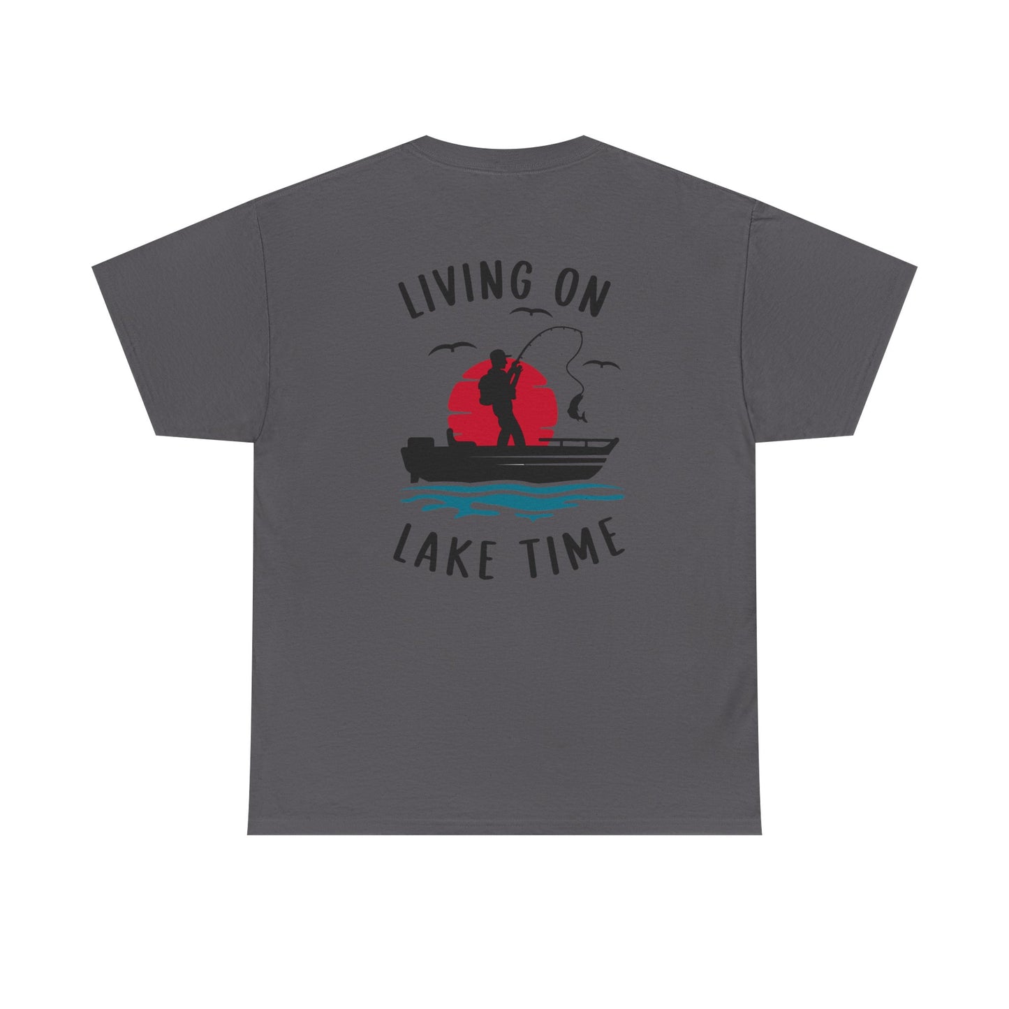 Living on Lake Time Unisex Heavy Cotton Tee, Lake Shirt, Fishing Apparel, Outdoor Adventure Tees, Vacation Gift