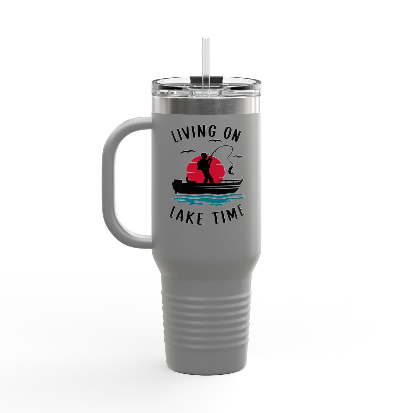 Living on Lake Time Travel Mug, Insulated Drinkware, Great for Fishing Lovers, Outdoor Adventures, Gifts for Fishermen