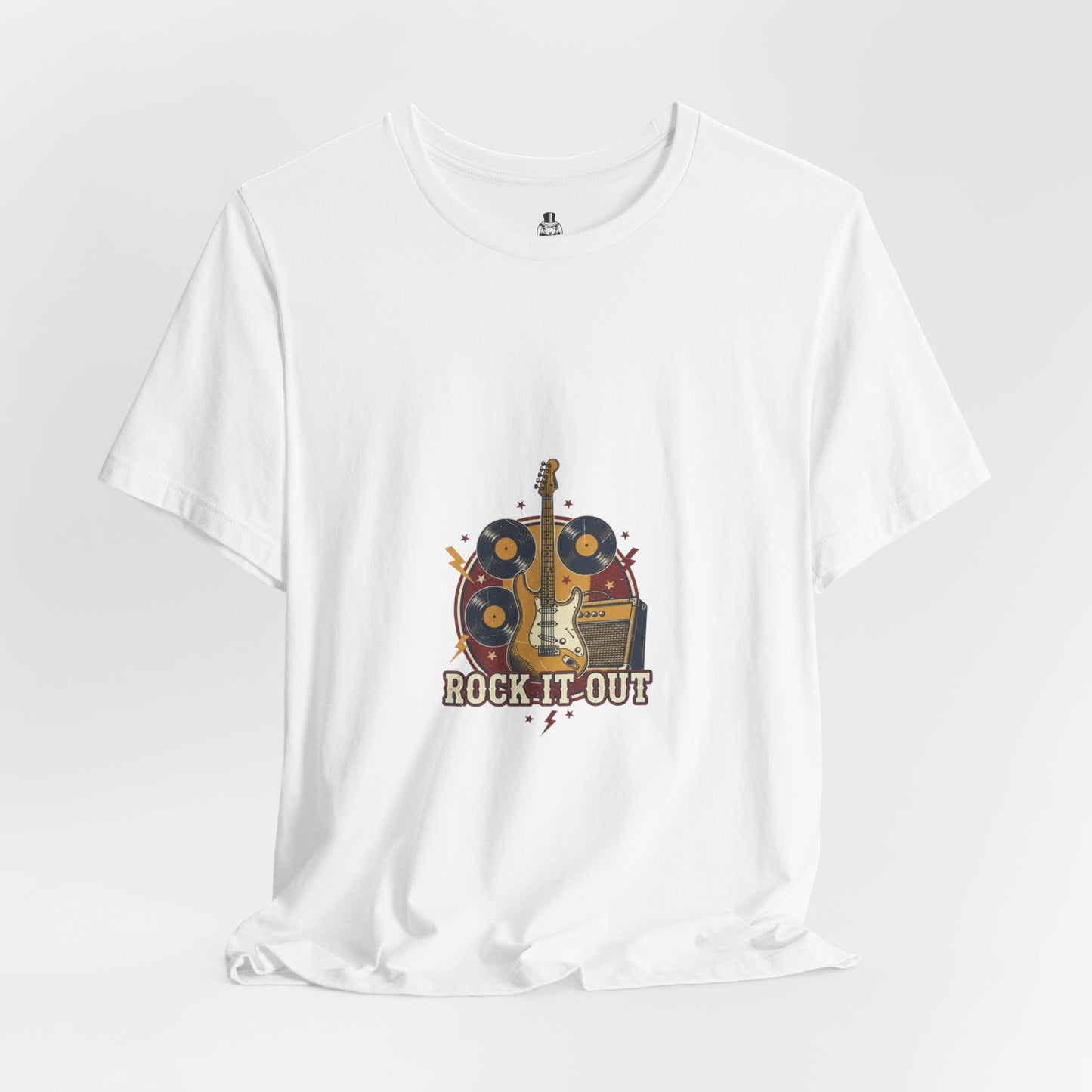 Rock It Out Guitar Crest T-Shirt | Retro Band Tee, Vintage Concert Style
