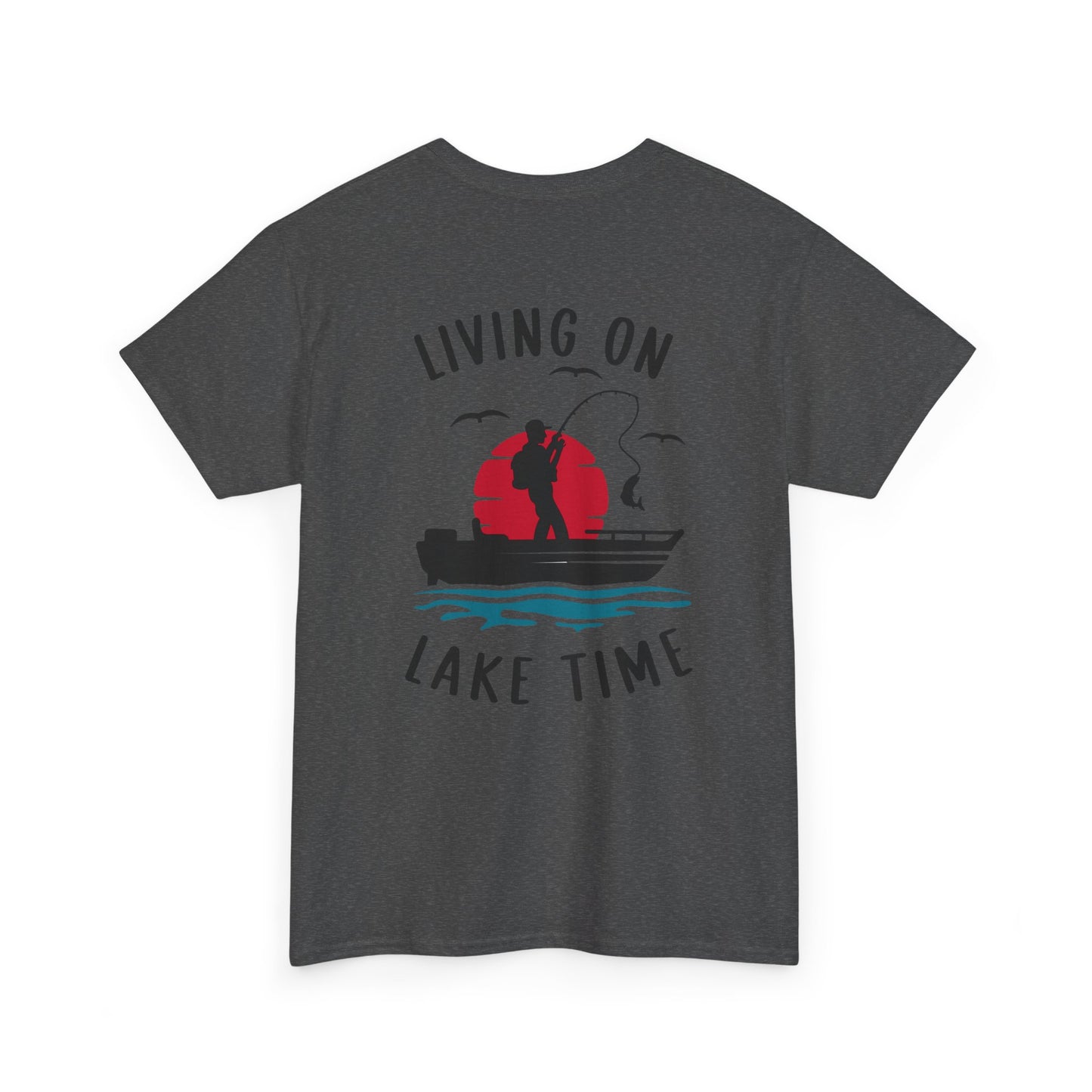 Living on Lake Time Unisex Heavy Cotton Tee, Lake Shirt, Fishing Apparel, Outdoor Adventure Tees, Vacation Gift