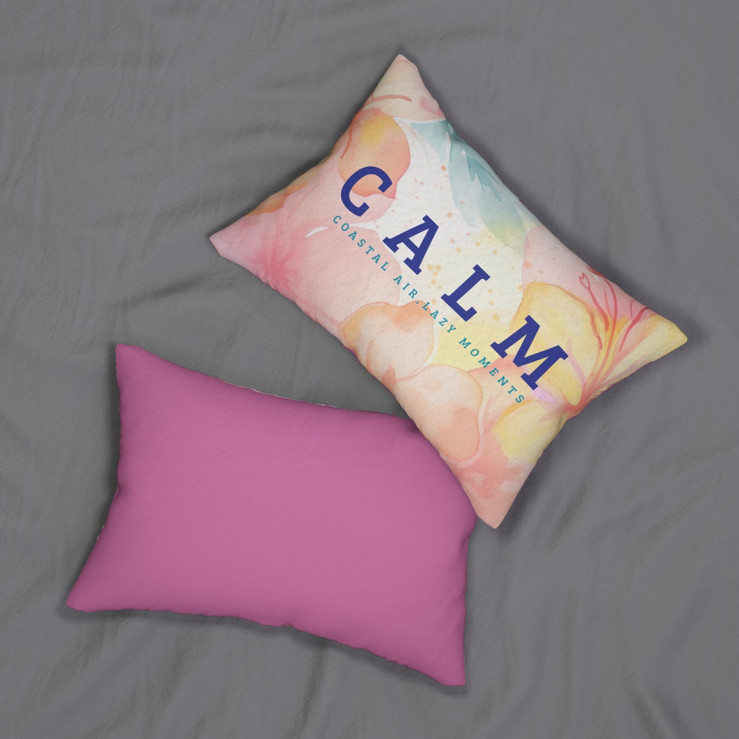 CALM coastal air lazy moments Lumbar Pillow | watercolor florals