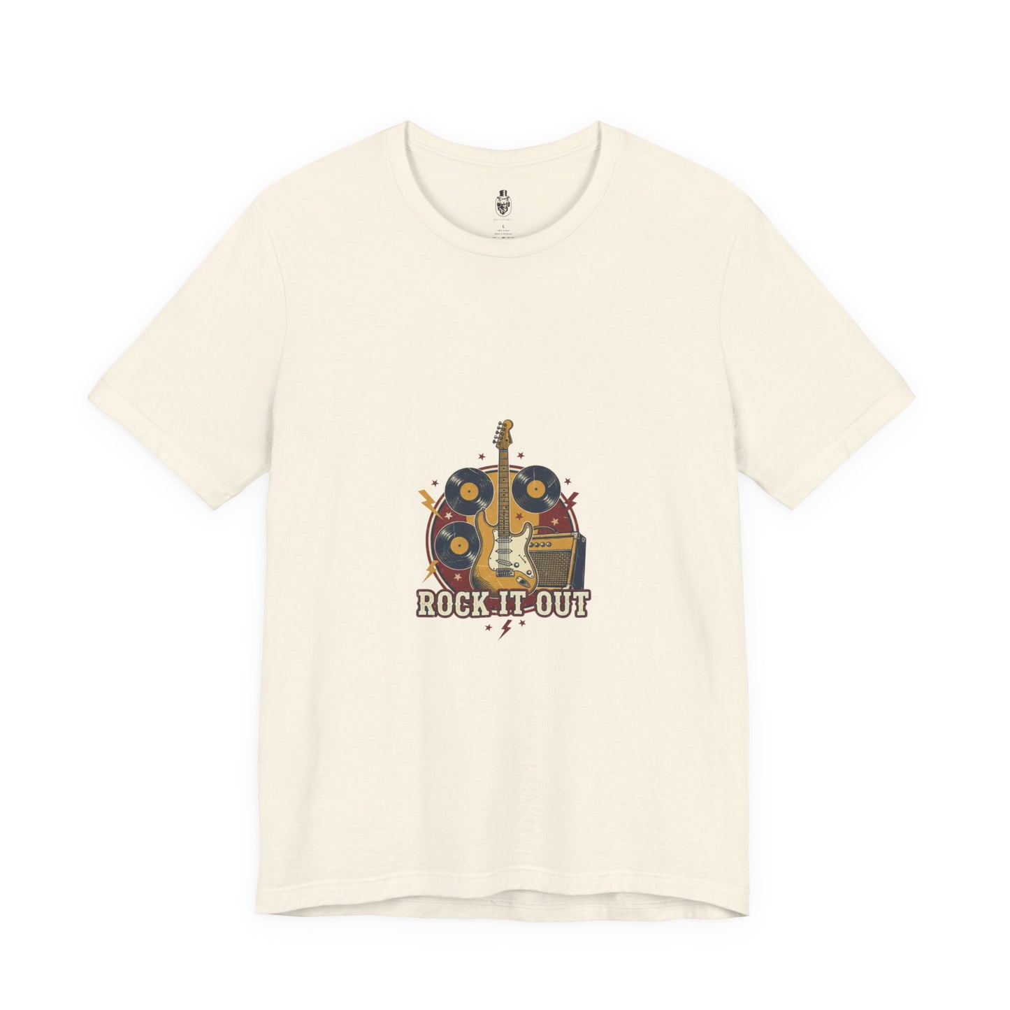 Rock It Out Guitar Crest T-Shirt | Retro Band Tee, Vintage Concert Style