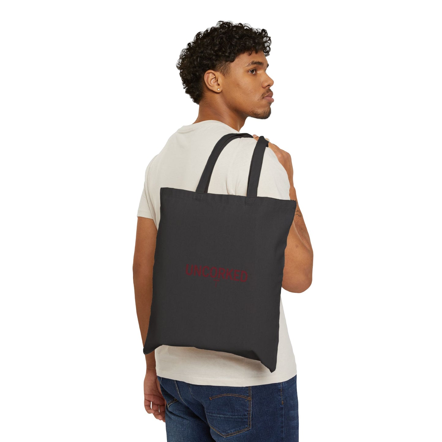 UNCORKED outline text Tote | minimalist hollow font, stencil-effect typography