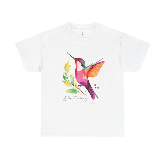 Faith Tee, Colorful Hummingbird Tee, Christian Tee, Vibrant Cotton T-Shirt, Gift for Nature Lovers, Summer Casual Wear, Eco-Friendly Fashion