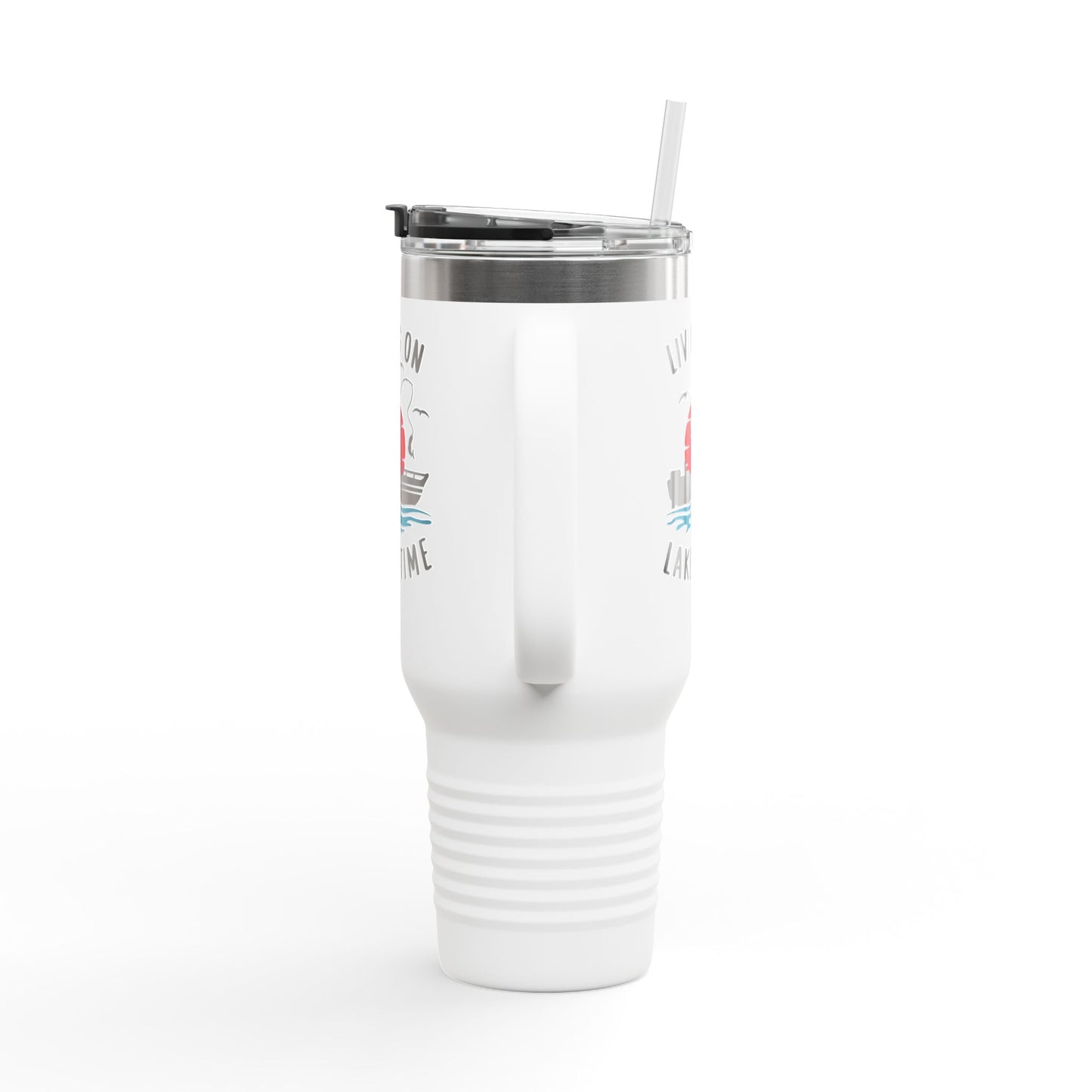 Living on Lake Time Travel Mug, Insulated Drinkware, Great for Fishing Lovers, Outdoor Adventures, Gifts for Fishermen