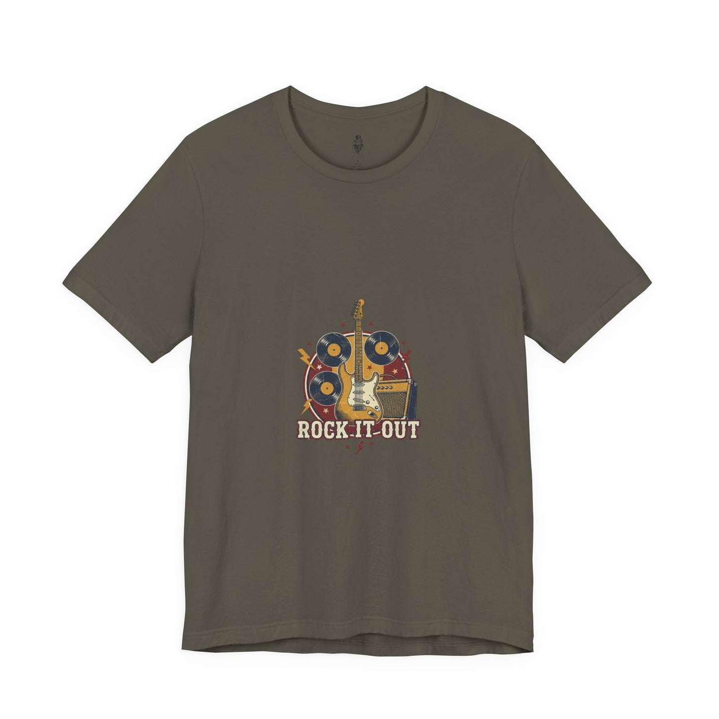 Rock It Out Guitar Crest T-Shirt | Retro Band Tee, Vintage Concert Style