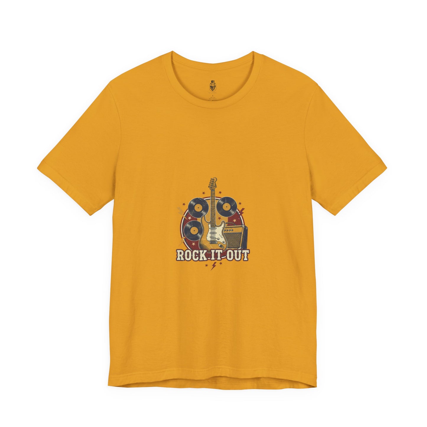 Rock It Out Guitar Crest T-Shirt | Retro Band Tee, Vintage Concert Style
