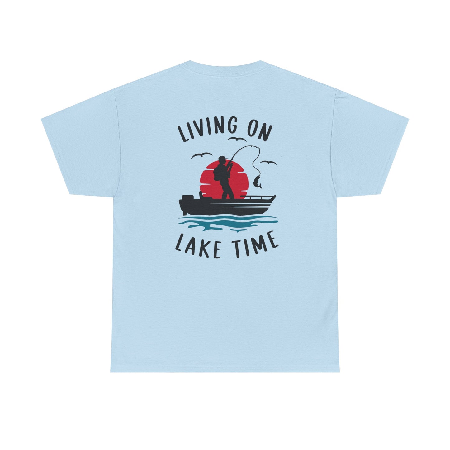 Living on Lake Time Unisex Heavy Cotton Tee, Lake Shirt, Fishing Apparel, Outdoor Adventure Tees, Vacation Gift