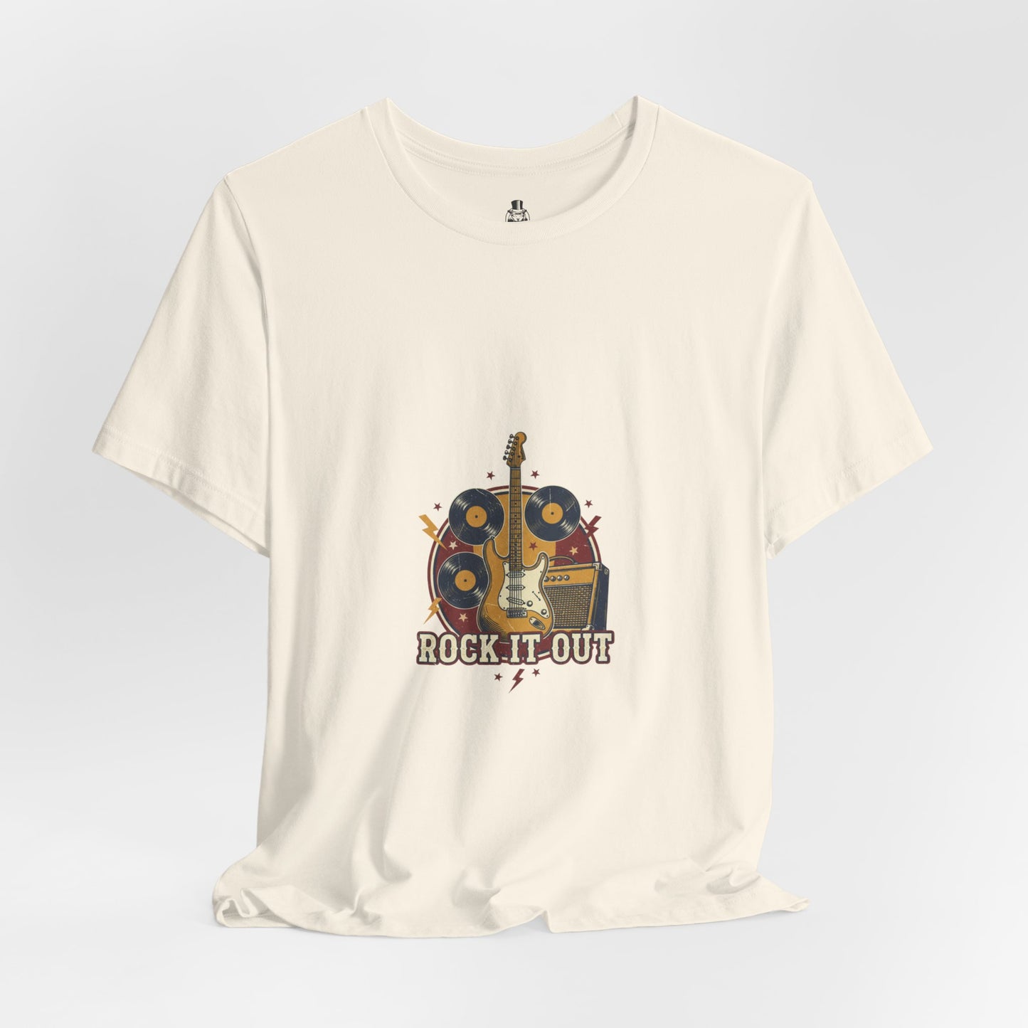 Rock It Out Guitar Crest T-Shirt | Retro Band Tee, Vintage Concert Style