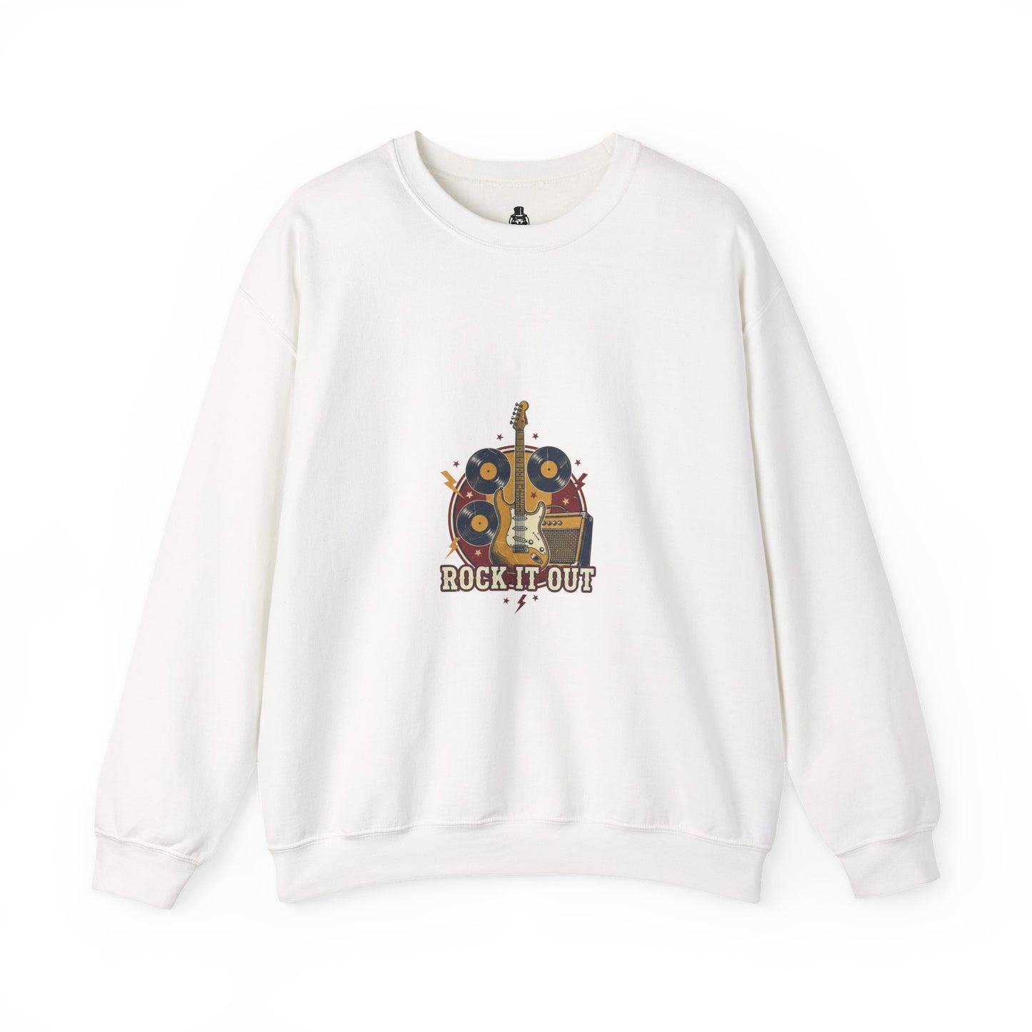 Rock It Out Guitar Crest Sweatshirt | Retro Band Tee, Vintage Style