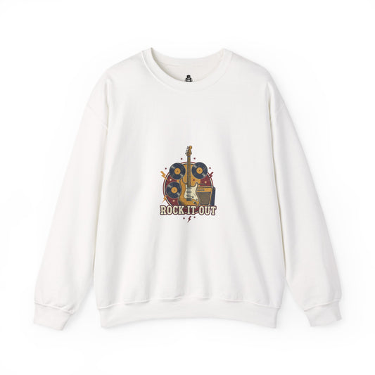 Rock It Out Guitar Crest Sweatshirt | Retro Band Tee, Vintage Style