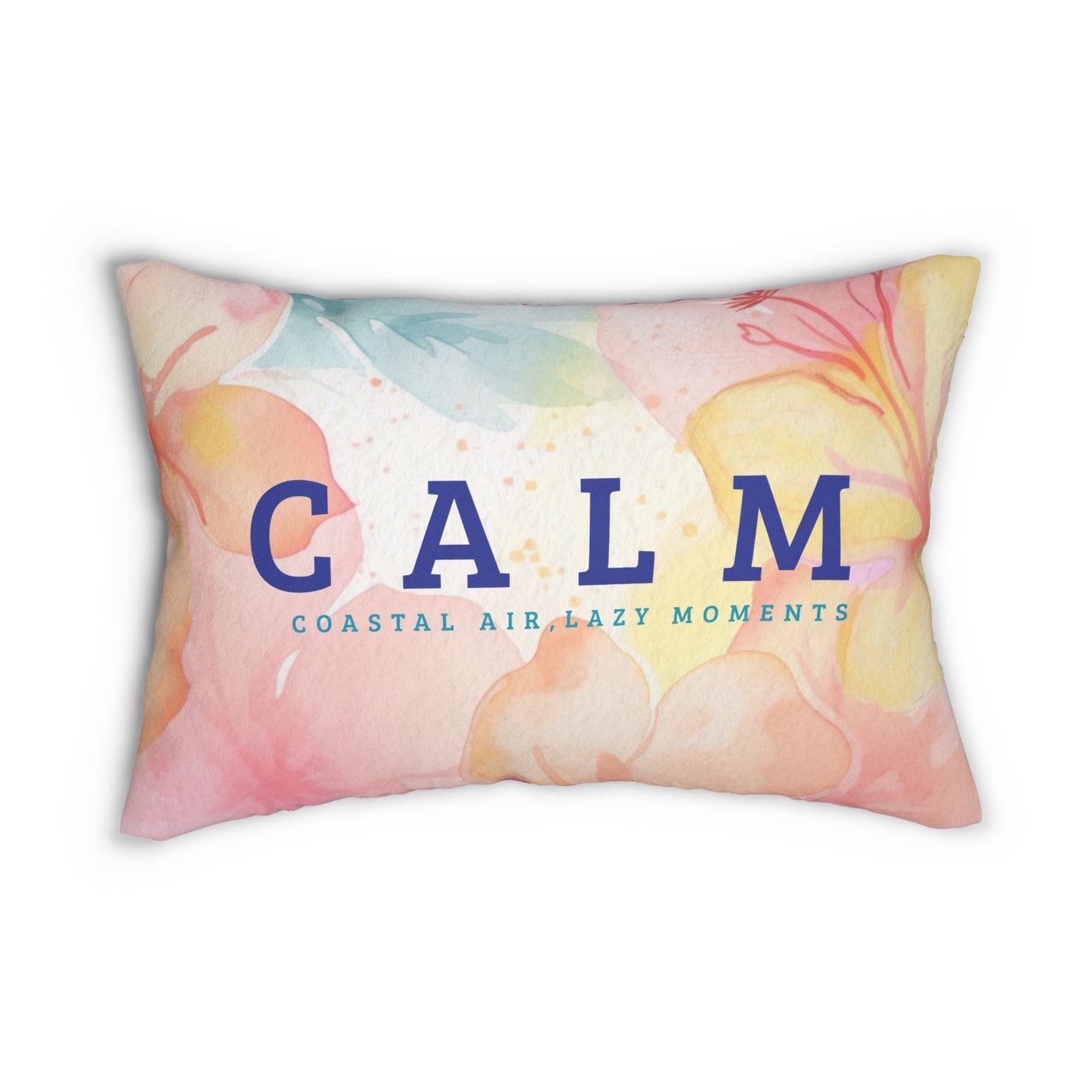 CALM coastal air lazy moments Lumbar Pillow | watercolor florals