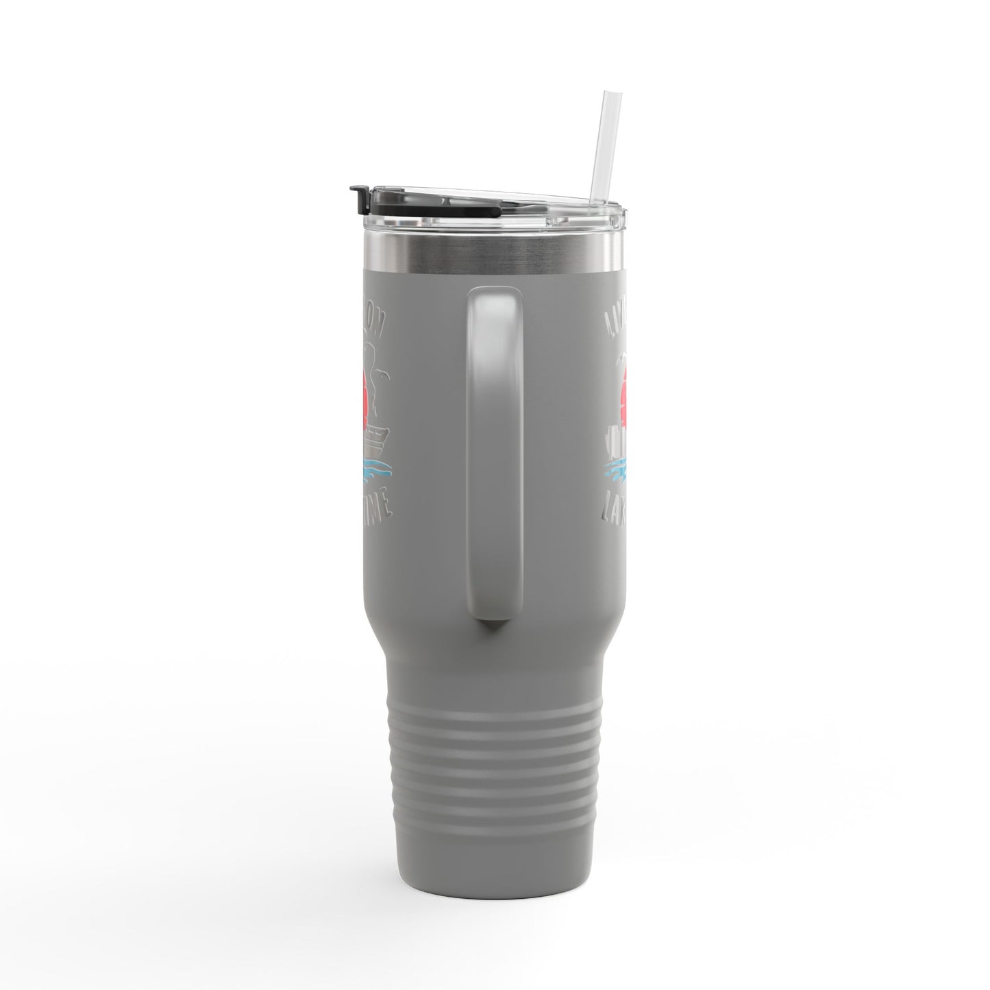 Living on Lake Time Travel Mug, Insulated Drinkware, Great for Fishing Lovers, Outdoor Adventures, Gifts for Fishermen