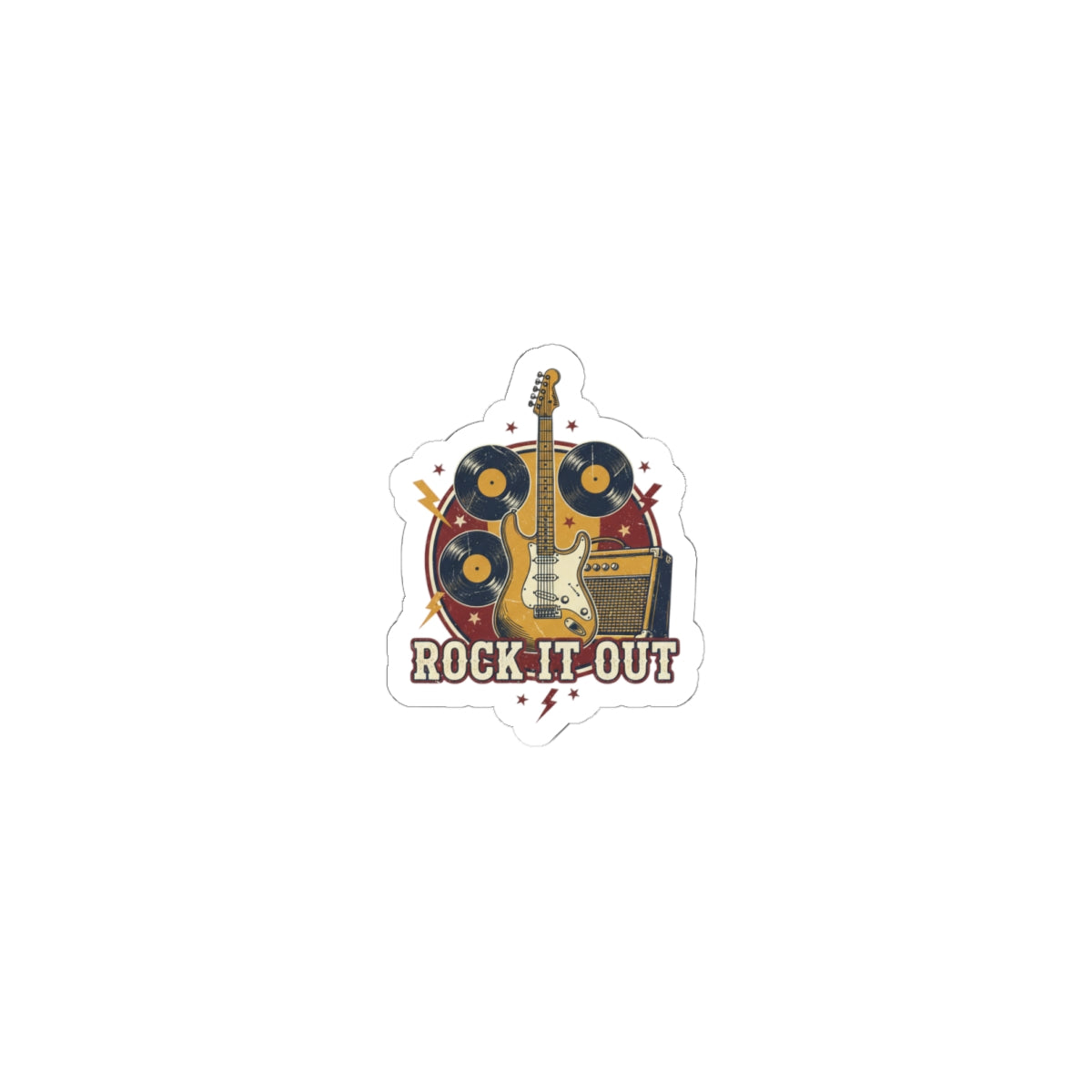 Rock It Out Retro Band Sticker | Vintage Concert Tee Style, Distressed Ink