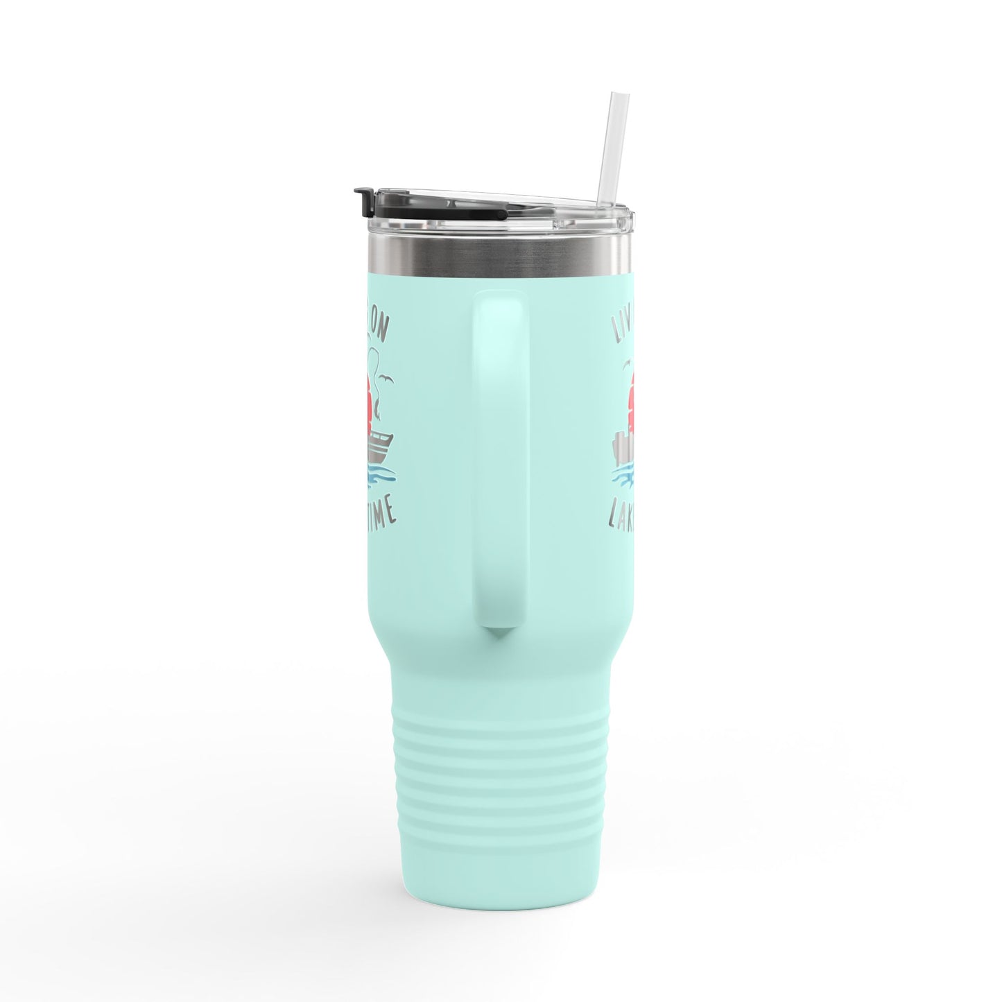 Living on Lake Time Travel Mug, Insulated Drinkware, Great for Fishing Lovers, Outdoor Adventures, Gifts for Fishermen