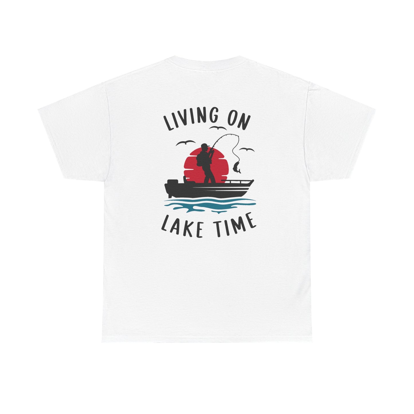 Living on Lake Time Unisex Heavy Cotton Tee, Lake Shirt, Fishing Apparel, Outdoor Adventure Tees, Vacation Gift