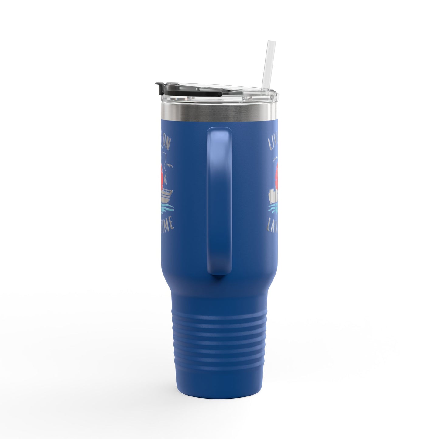 Living on Lake Time Travel Mug, Insulated Drinkware, Great for Fishing Lovers, Outdoor Adventures, Gifts for Fishermen