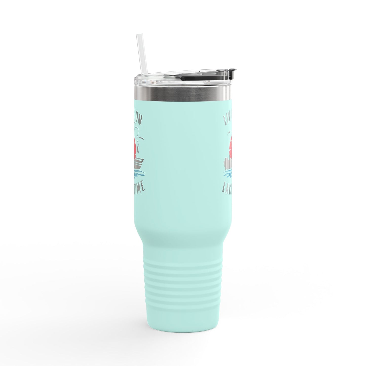 Living on Lake Time Travel Mug, Insulated Drinkware, Great for Fishing Lovers, Outdoor Adventures, Gifts for Fishermen
