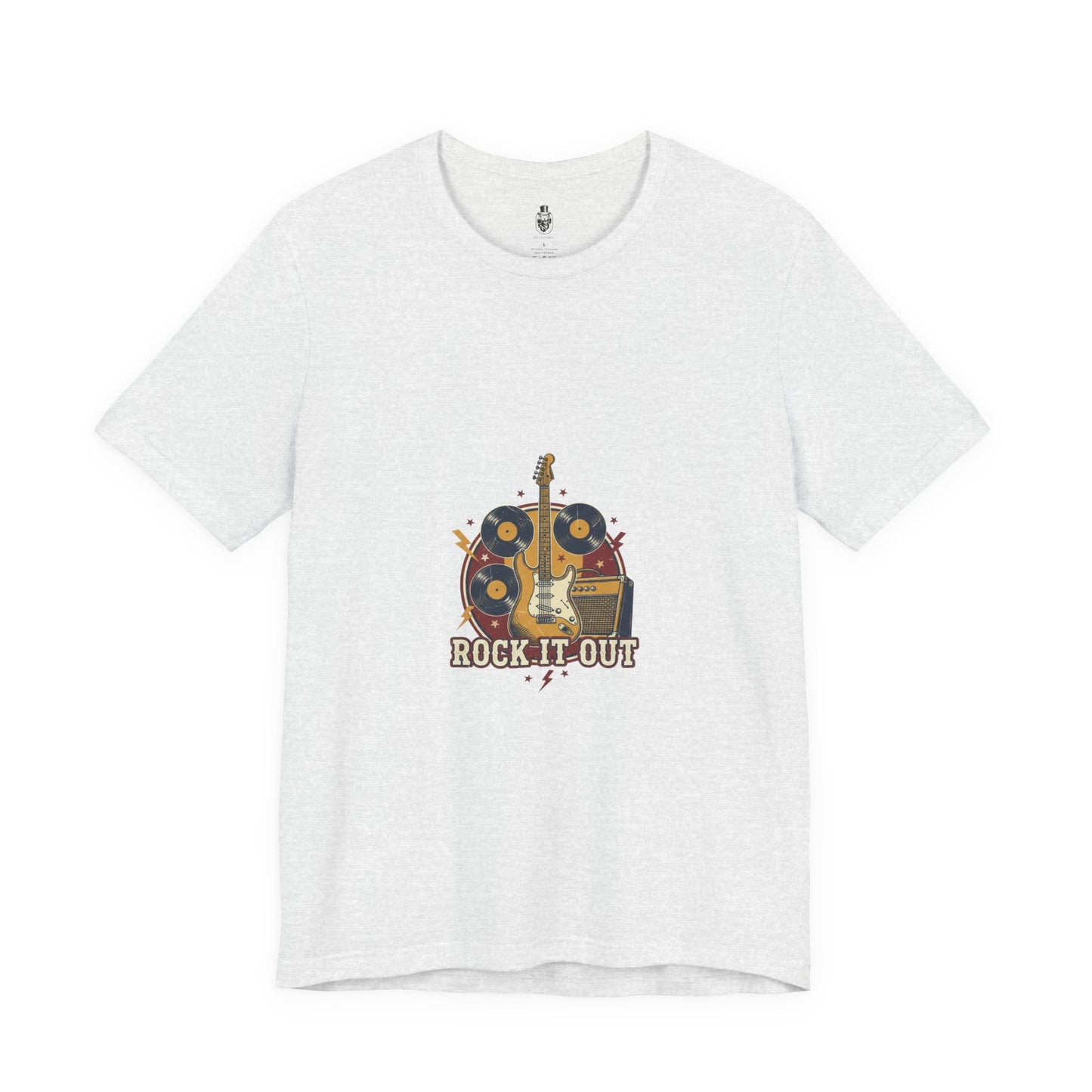 Rock It Out Guitar Crest T-Shirt | Retro Band Tee, Vintage Concert Style