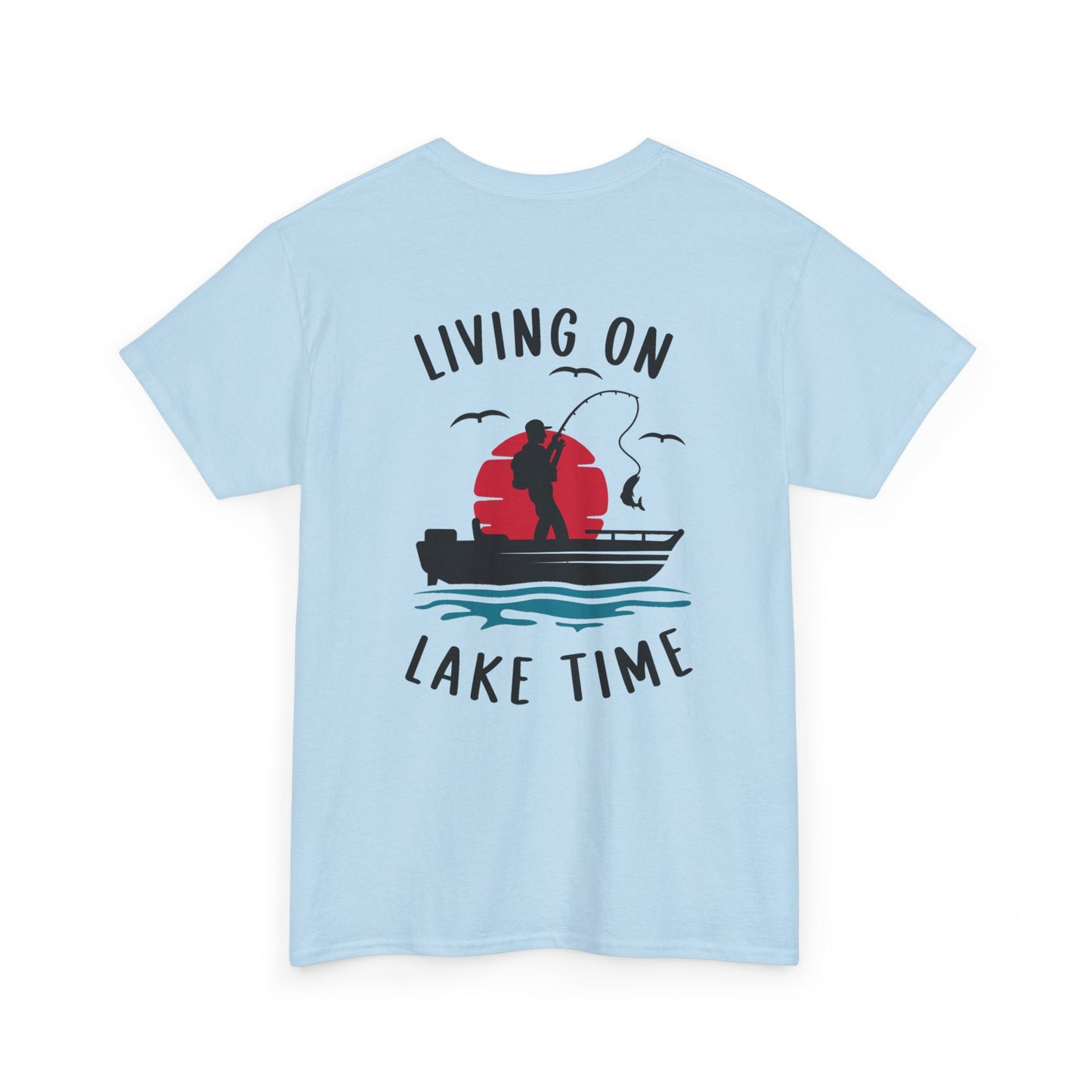 Living on Lake Time Unisex Heavy Cotton Tee, Lake Shirt, Fishing Apparel, Outdoor Adventure Tees, Vacation Gift