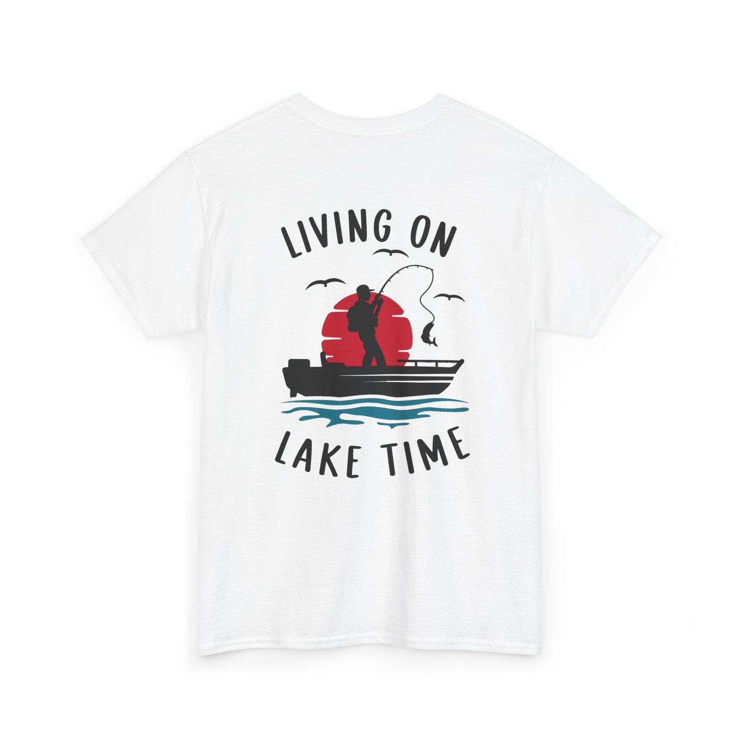 Living on Lake Time Unisex Heavy Cotton Tee, Lake Shirt, Fishing Apparel, Outdoor Adventure Tees, Vacation Gift
