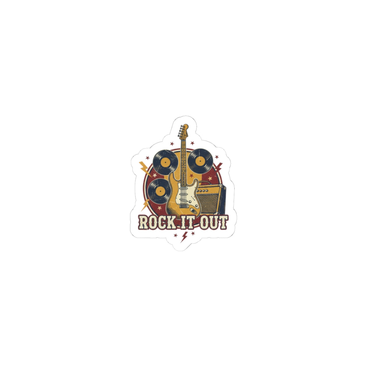 Rock It Out Retro Band Sticker | Vintage Concert Tee Style, Distressed Ink