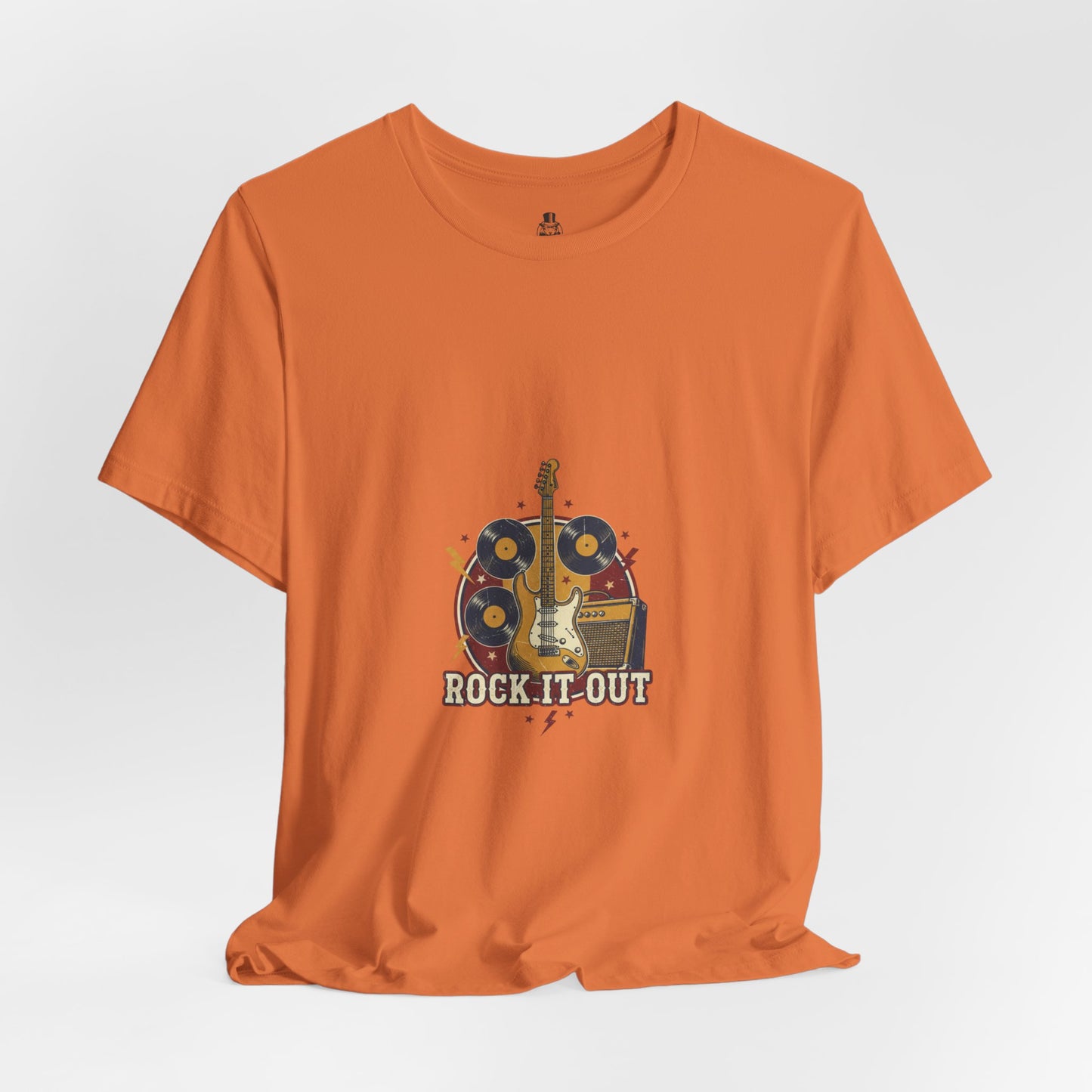Rock It Out Guitar Crest T-Shirt | Retro Band Tee, Vintage Concert Style