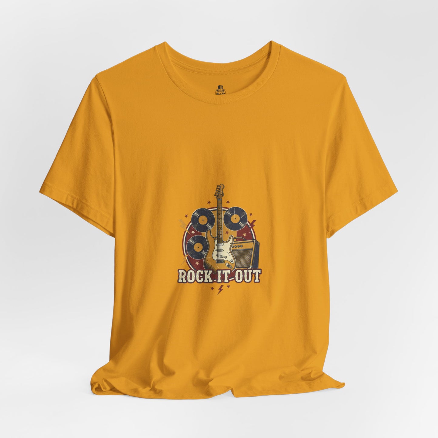 Rock It Out Guitar Crest T-Shirt | Retro Band Tee, Vintage Concert Style