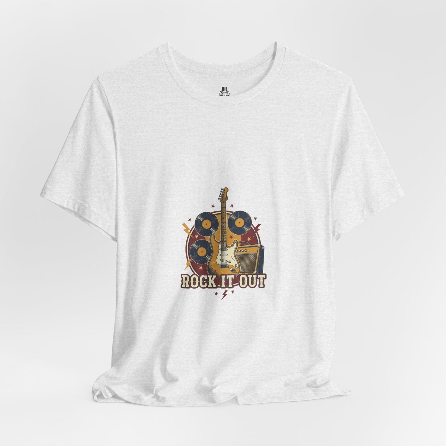 Rock It Out Guitar Crest T-Shirt | Retro Band Tee, Vintage Concert Style