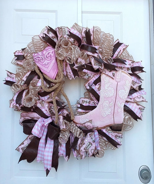 Pink Cowgirl Boot Western Wreath
