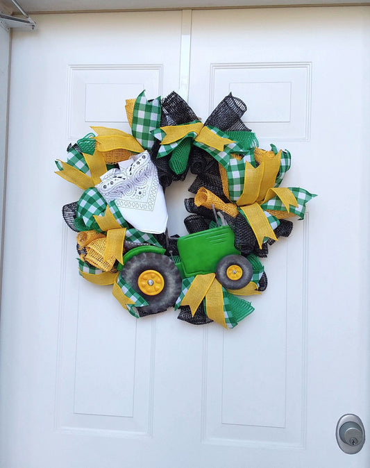 Farmhouse Tractor Wreath Rustic Farm Door Décor