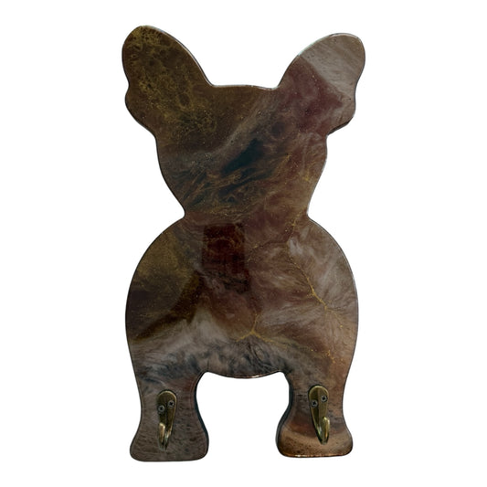 French Bulldog Resin Wall Hook – Earthy Neutrals & Gold Handmade Décor