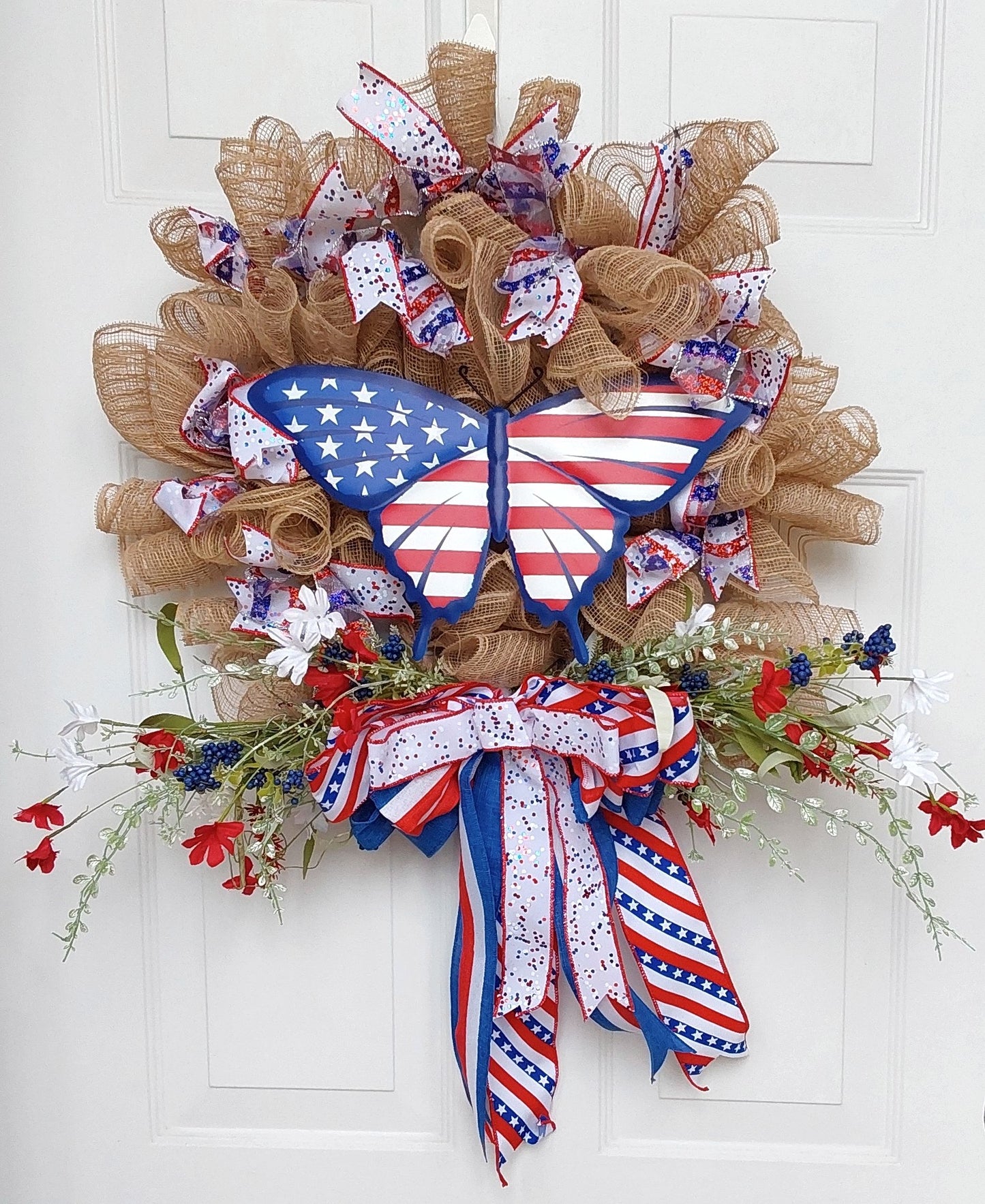 Patriotic Butterfly Burlap Wreath