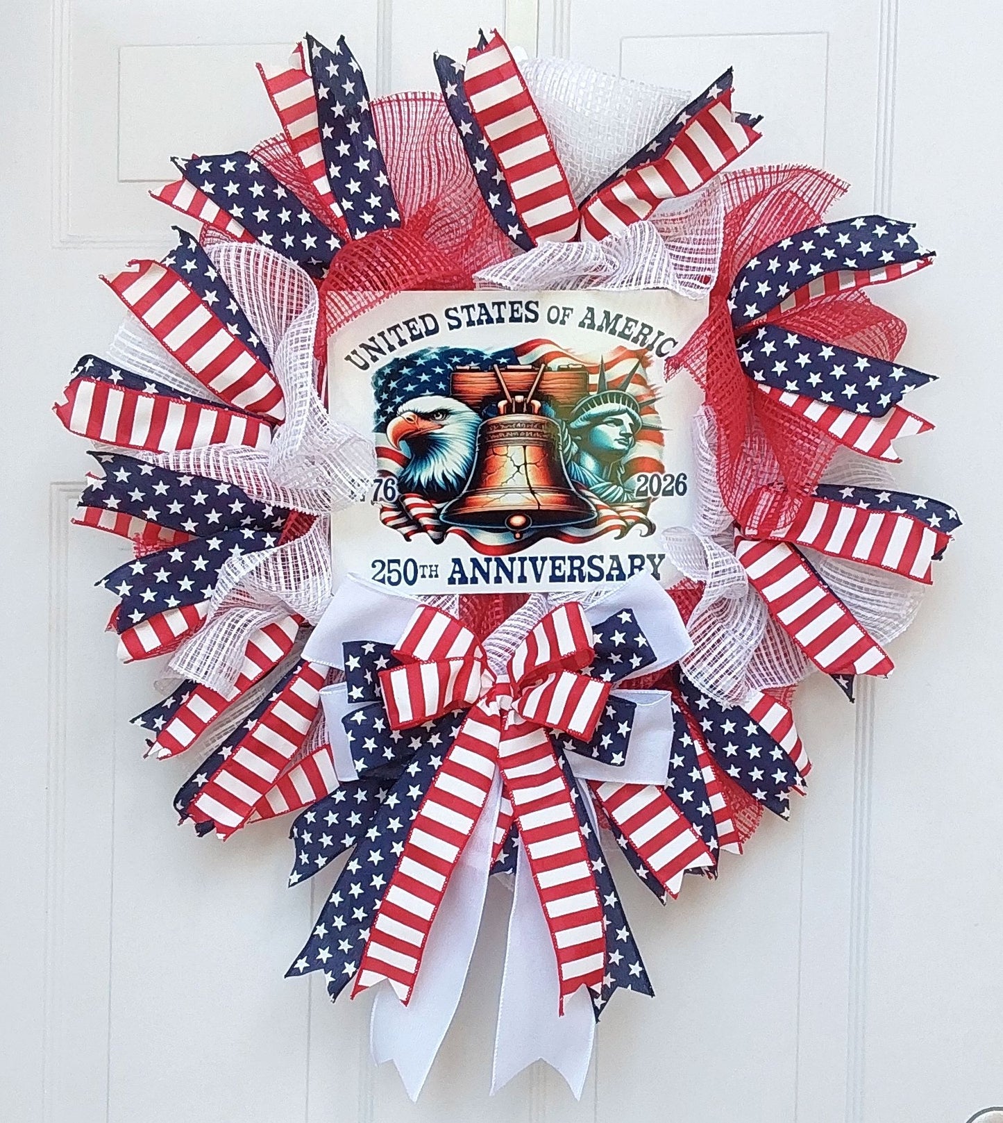 250th Anniversary Patriotic Mesh Wreath