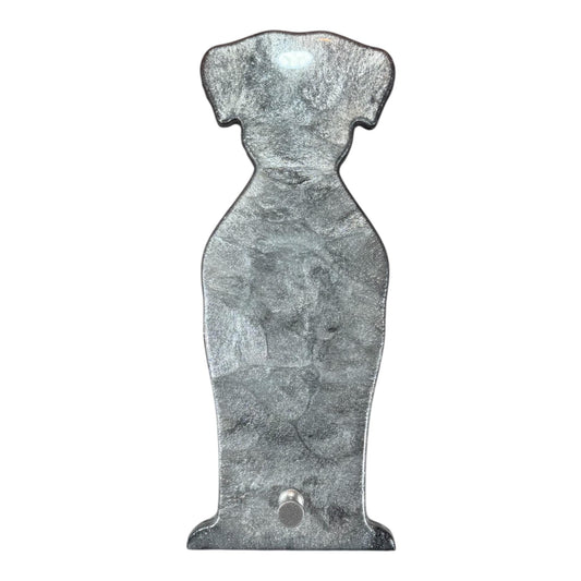 Silver swirled resin dog wall art with hook.